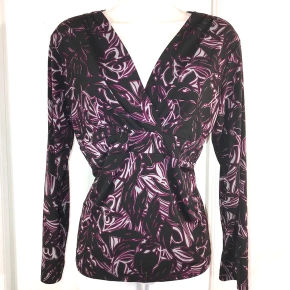Chico’s Stretchy Purple Print Top, Size M - Picture 1 of 8